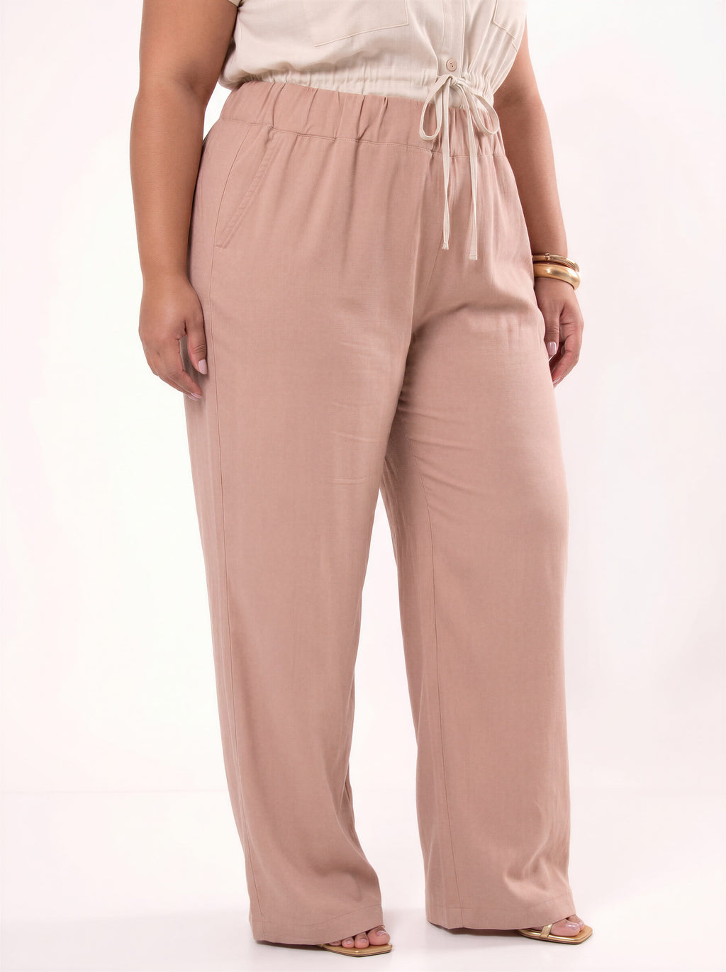 Calça Návia AGHIRA - Nude Rosé - Detalhe cintura