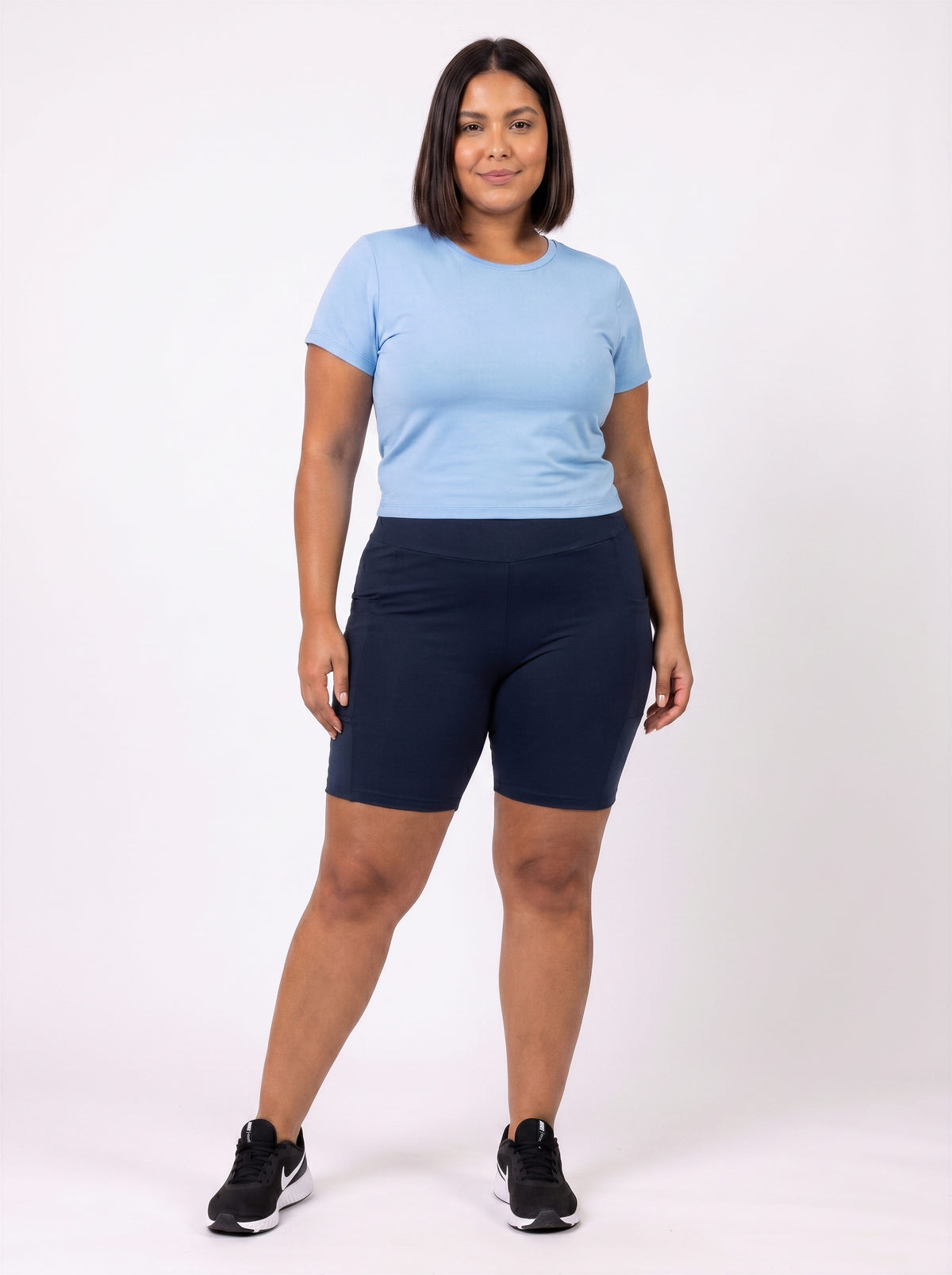 Short Move — Fitness em Malha Marinho Plus Size
