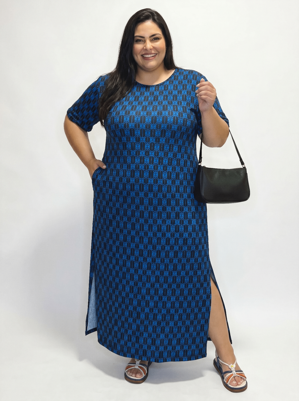 Vestido Azura azul - frente com bolsa